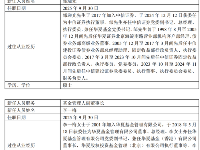 华夏基金迎新“掌门”:邹迎光接棒董事长,李一梅任副董事长