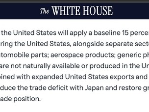 美日贸易协议正式实施,美国将对几乎所有日本出口产品征收15%的基准关税